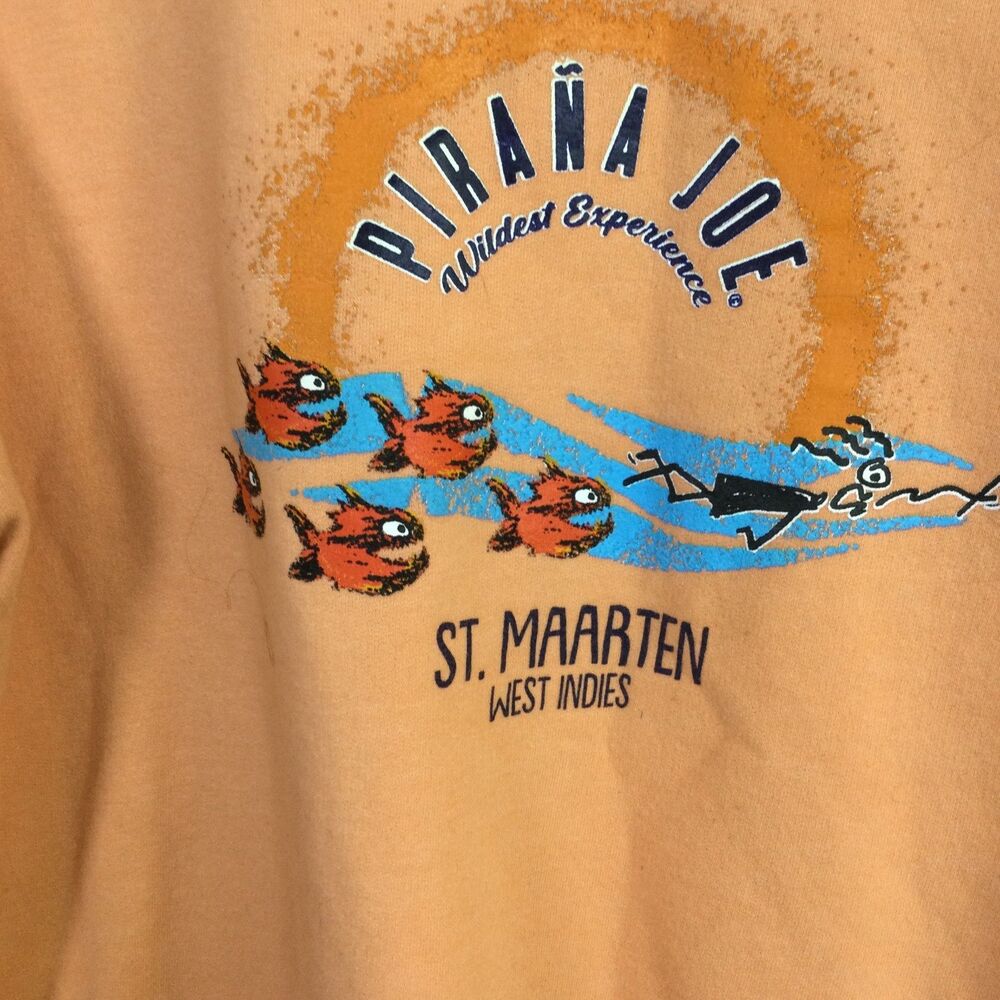 Vintage Pirana Joe Crewneck Sweatshirt from St Maarten Pastel Peach Size Large - Picture 8 of 10